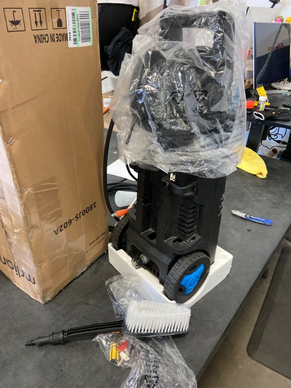 Photo 1 of mrliance Pressure Washer, 3.1GPM Electric Power Washer,1800W High Pressure Washer, with Hose Reel, Spray Gun, Brush, and 4 Quick-Connect Spray Tips (Blue) with Hose Reel Blue