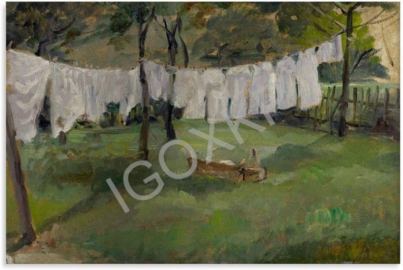 Photo 1 of Vintage Farmhouse Garden Poster Rural Landscape Oil Painting Art Poster Laundry Day Clothesline Art Canvas Poster Wall Art Decor Print Picture Paintings for Living Room Bedroom Decoration Unframe-styl
