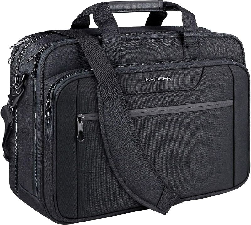 Photo 1 of KROSER Laptop Bag Expandable Laptop Briefcase Fits Up to 17.3 Inch Laptop Water-Repellent Shoulder Messenger Bag Computer Bag for Travel/Business/Men/Women-Black