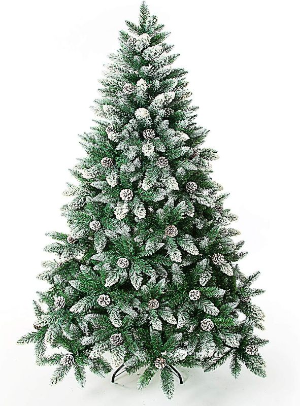 Photo 1 of Artificial Christmas Tree 7.5 Foot Flocked Snow Trees with Pine Cone Decoration Unlit