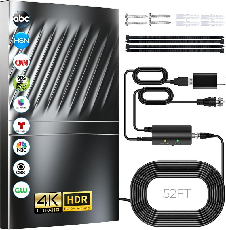 Photo 1 of Digital TV Antenna for Smart TV and Old TVs- HD Antenna for TV Indoor Outdoor with Amplifier and Signal Booster-52ft Coax HDTV Cable/AC Adapter- Support 4K 1080p