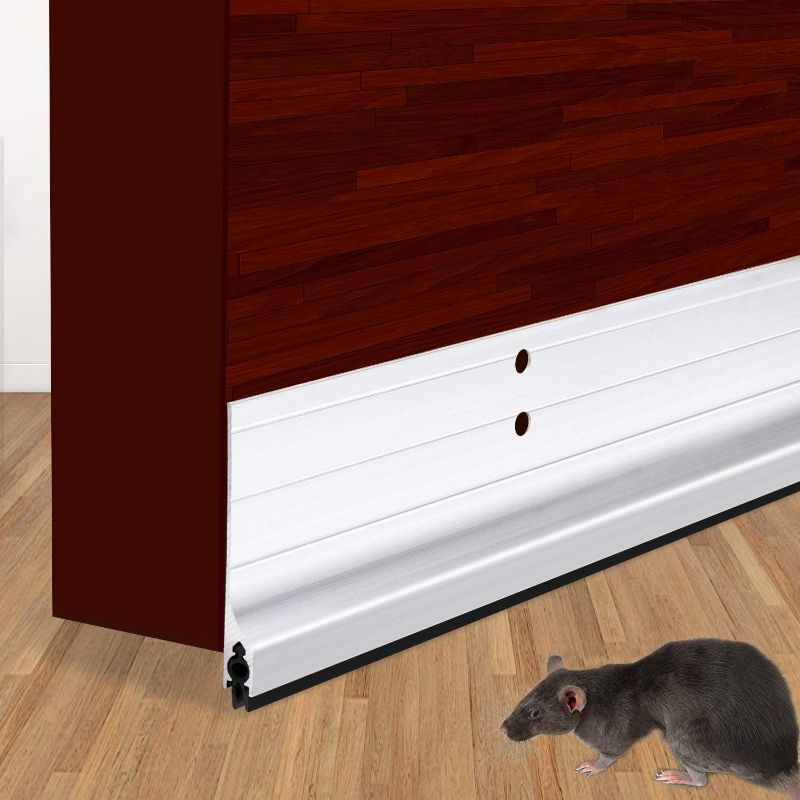 Photo 1 of etal Door Draft Stopper Bottom Mice Seal Strip Noise Blocker, Aluminium Mouse Sweep 2" W x 42" L, Silver