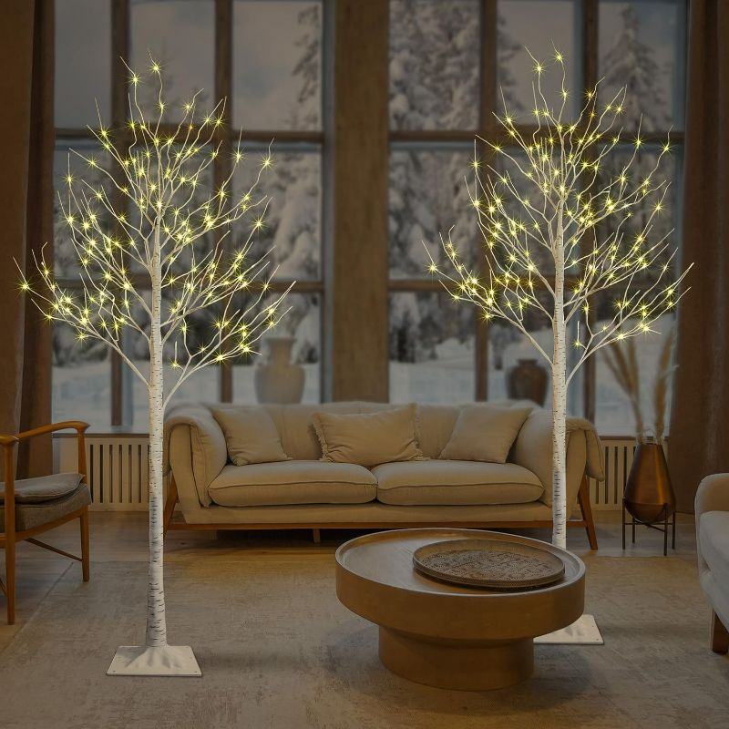 Photo 1 of 8 Feet Birch Tree, 132 LED Lights, Warm White, Set of 2, for Home, Festival, Party, and Christmas Decoration, Indoor and Outdoor Use