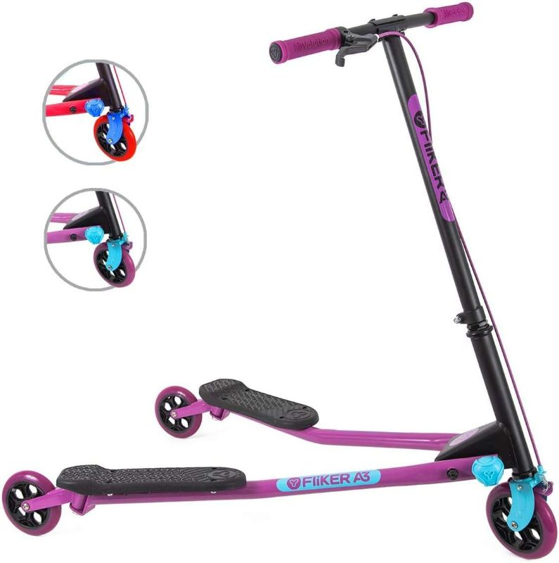 Photo 1 of  Fliker A3 Drifting Kids Scooter Foldable Swing Wiggle Scooter Self-Propelled Push for Boys and Girls Age 7+ Years Old (Purple)