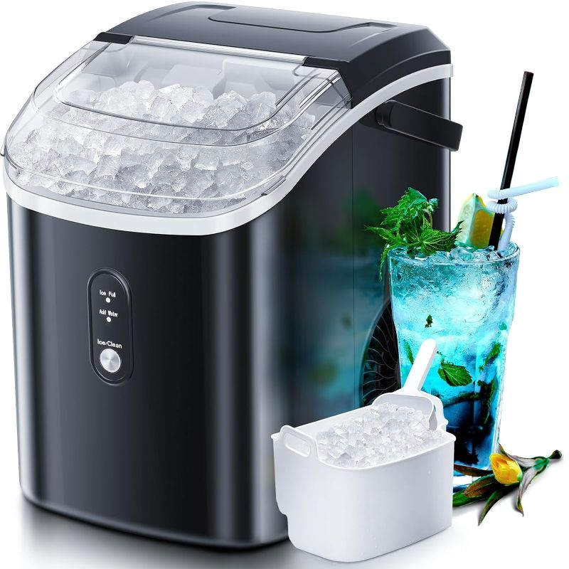 Photo 1 of Nugget Countertop Ice Maker with Soft Chewable Ice, 34Lbs/24H, Pebble Portable Ice Machine with Ice Scoop, Self-Cleaning, One-Click Operation, for Kitchen,Office Black