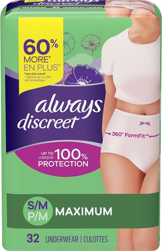 Photo 1 of Always Discreet Adult Incontinence & Postpartum Incontinence Underwear for Women, XL, Maximum Protection, 32 Count (Packaging may vary)