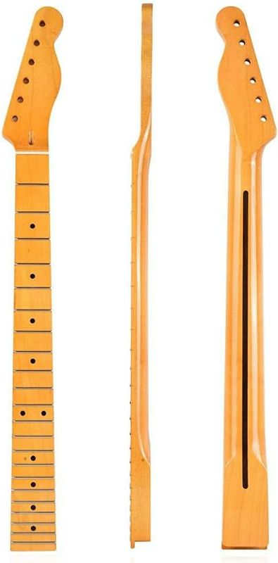 Photo 1 of WEAQEN LAWV Matte Yellow Electric Guitar Neck Replacement DIY Guitar Parts 22 Frets Maple Fretboard Bolt On for Electronic Guitar Lovers