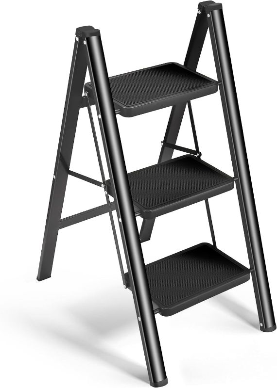 Photo 1 of HBTower 3 Step Ladder Lightweight Folding Step Stool Wide Anti-Slip Pedal 330 Lbs Capacity Household Office Portable Stepladder,Black