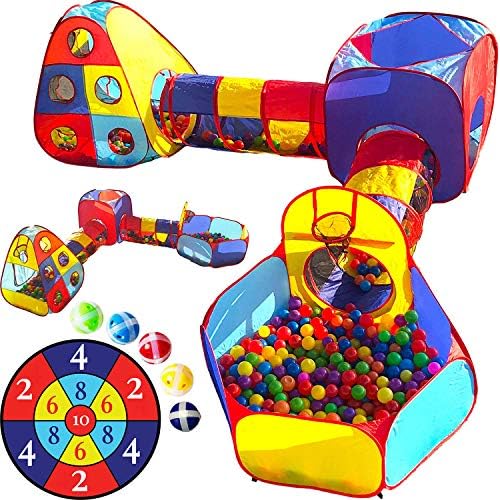 Photo 1 of  5pc Kids Play Tent Jungle Gym, Ball Pit, Pop Up Tents & Play Tunnel for Toddlers, Babies, and Kids Indoor & Outdoor Playhouse Bundle with Dartboard and 5 Sticky Balls, Gift for Boys & Girls