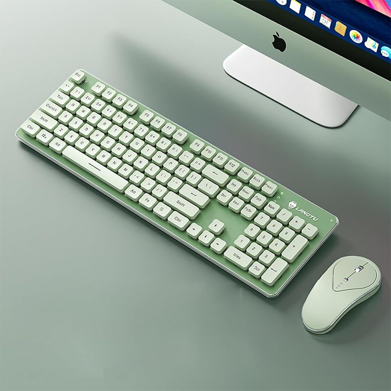 Photo 1 of Wireless Keyboard and Mouse Combo, Rechargeable Metal Full Size Mute Keyboard and Ergonomic Mice, 2.4G Ultra-Thin Sleek Design for Windows Computer Desktop PC Laptop (Matcha Green with Warm Light)