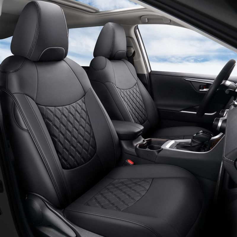 Photo 1 of GIANT PANDA Pu Leather Car Seat Covers Full Set Custom Fit for Toyota RAV4 Hybrid LE/Hybrid Limited/Hybrid XLE/Hybrid XLE Premium 2019 2020 2021 2022 2023 2024-(Black)