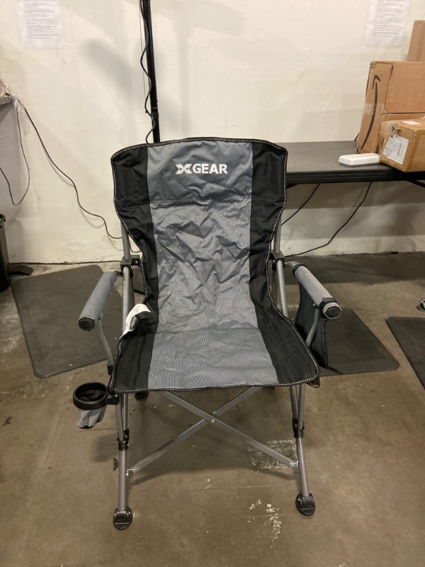 Photo 2 of XGEAR Camping Chair Hard Arm High Back Lawn Chair Heavy Duty with Cup Holder, for Camp, Fishing, Hiking, Outdoor, Carry Bag Included (Cool Gray)