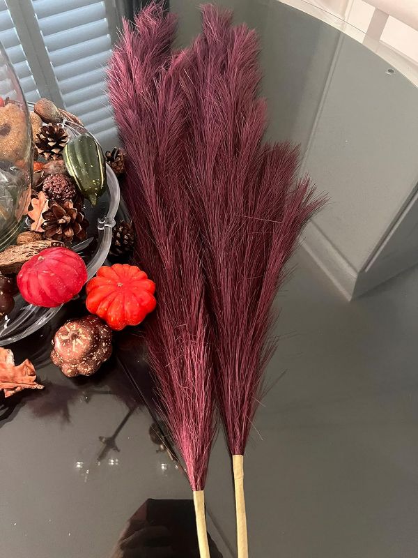 Photo 1 of 2Bffs- Tall Rich Burgundy Pampas Faux Grass, 44" 3 Large Stems