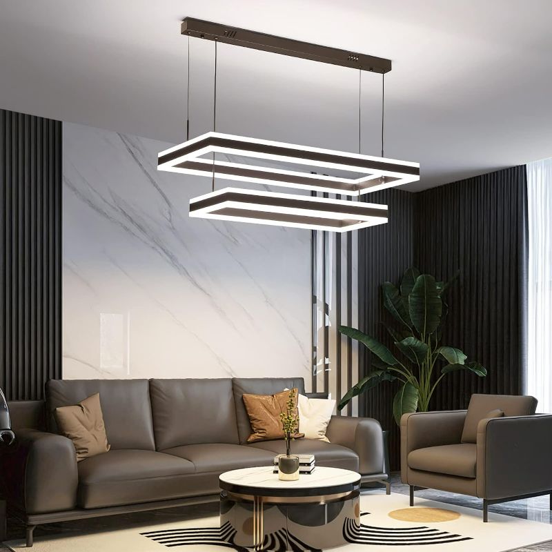 Photo 1 of Modern LED Chandelier, Double Rectangles Ceiling Pendant Lights, LED Island Lights Dimmable Chandeliers for Dining Room Living Room Bedrooms, Black (40CM/60CM)