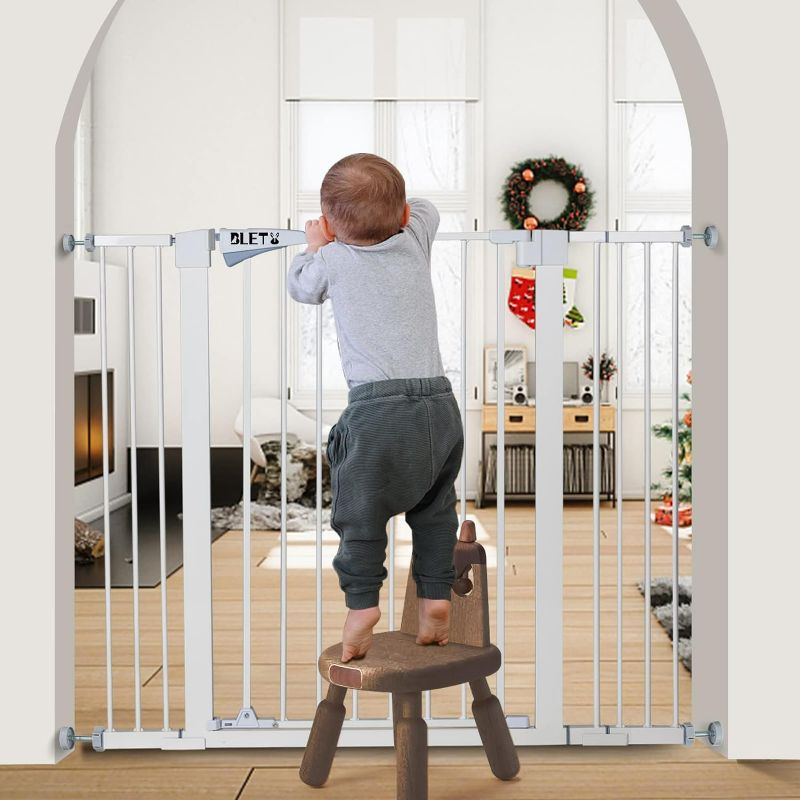 Photo 1 of  36" Extra Tall Baby Gate for 29.7"-46" with Auto Close Door, Safety Dog Gate with 2-Way Door for Stairs and Doorways, Extra Wide Metal No Drill Wall Protected Pet Gate for Babies,White