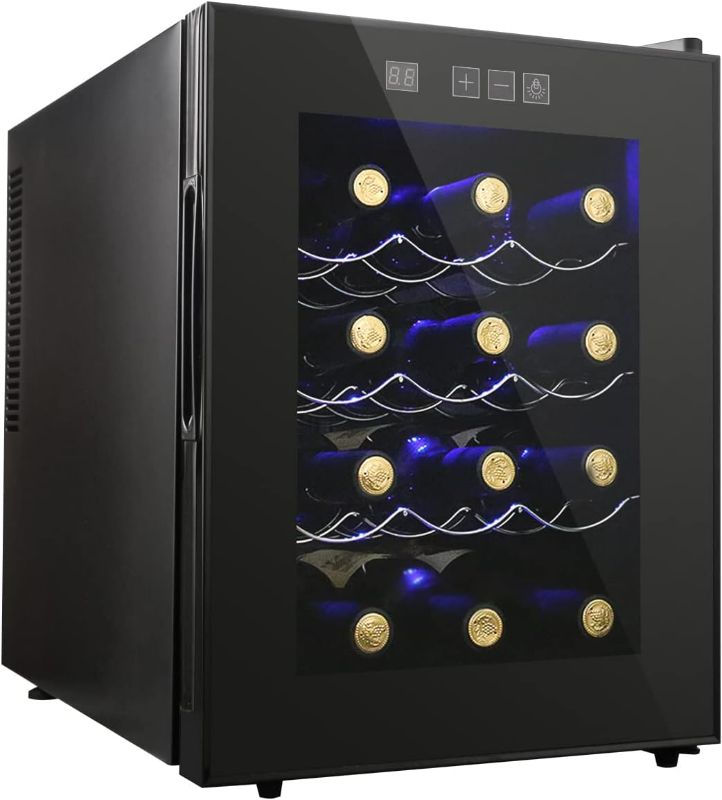 Photo 1 of 12 Bottle Wine Cooler Refrigerator, Compact Mini Wine Fridge with Digital Temperature Control Quiet Operation Thermoelectric Chiller, Freestanding Wine Cellar for Red, White, Champagne
