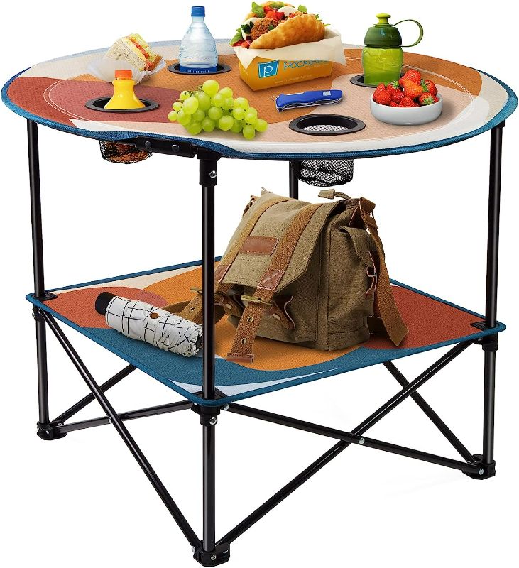 Photo 1 of LESES Beach Table Tailgate Table Portable Picnic Table with 4 Cup Holders and Carrying Bags Folding Camping Tables That Fold Up Lightweight for Outdoors/Camping/Hiking