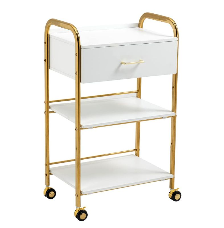 Photo 1 of HomelyD Sturdy Golden 3 Tier Rolling Cart for Salon & Medical Trolley with one Drawer (one Drawer, Golden)