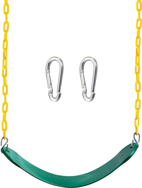 Photo 1 of TURFEE Heavy Duty Swing Seat Green Color with 66” Chain, Swing Set Accessories Replacement with Snap Hooks for Kids Outdoor Play Playground Trees, Swing Set