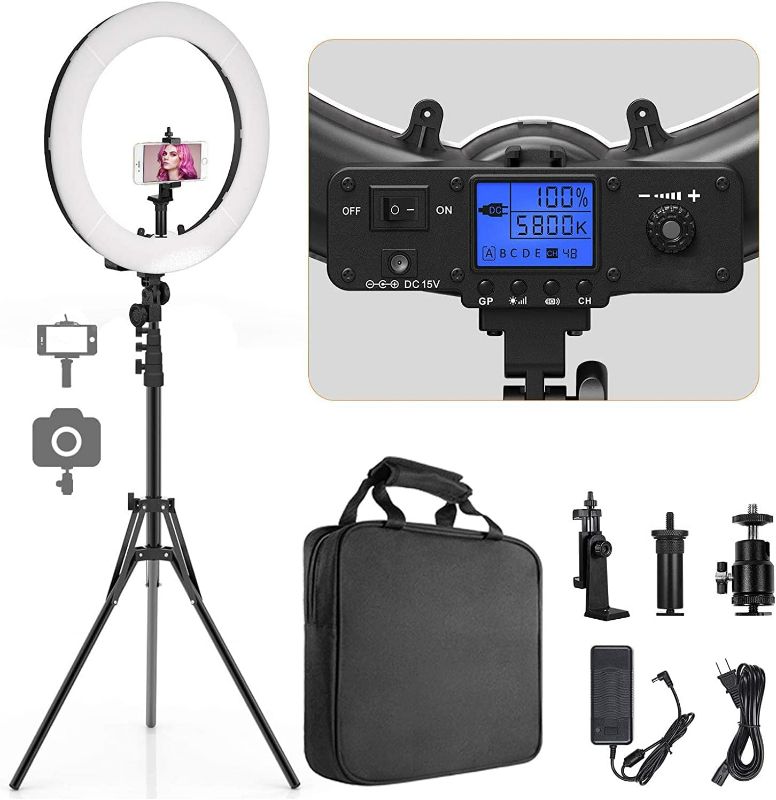 Photo 1 of Pixel Ring Light, 19" Bi-Color LCD Display Ring Light with Stand, 55W 3000-5800K CRI?97 Light Ring for Vlogging Selfie-Portrait Live Stream Video Photography Shooting