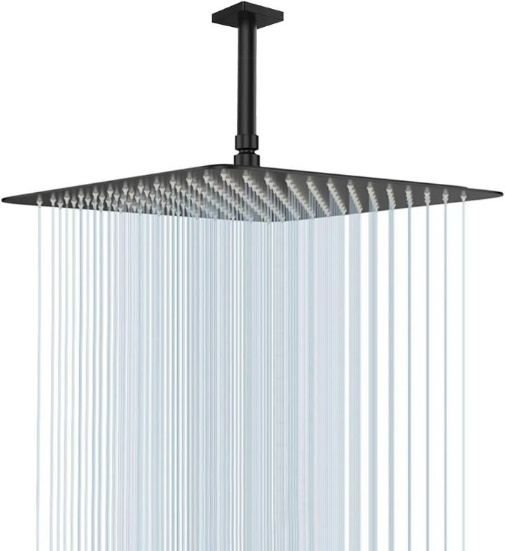 Photo 1 of Rain Shower head, NearMoon High Flow Stainless Steel Square Rainfall ShowerHead, Waterfall Bath Shower Body Covering, Ceiling or Wall Mount (16 Inch, Matte Black)