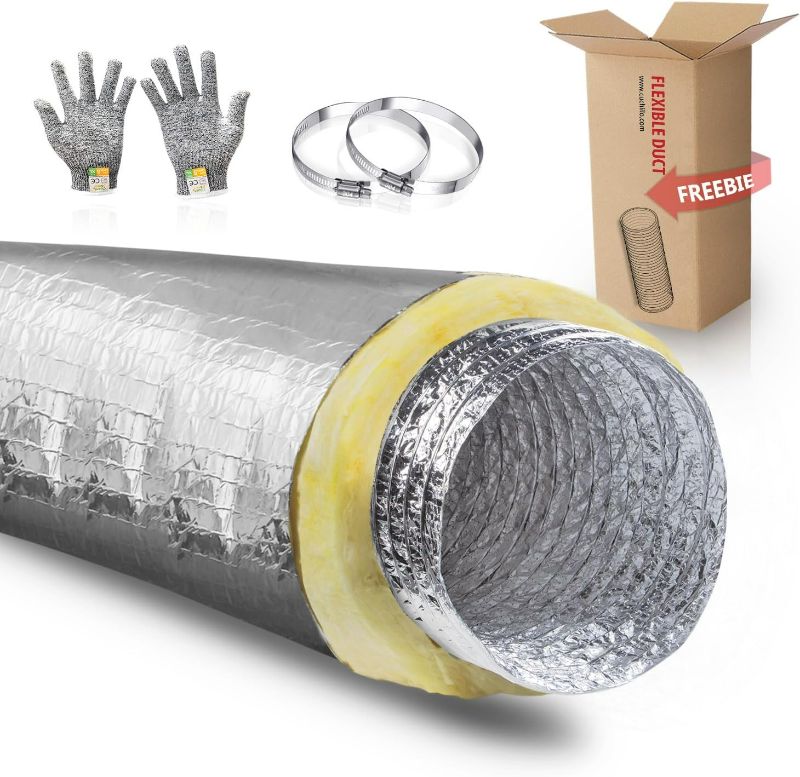 Photo 1 of 6 in. x 25 ft. Insulated Flexible Duct R4.2 Silver Jacket, 6 - Flexible Ductwork - Ducting & Venting