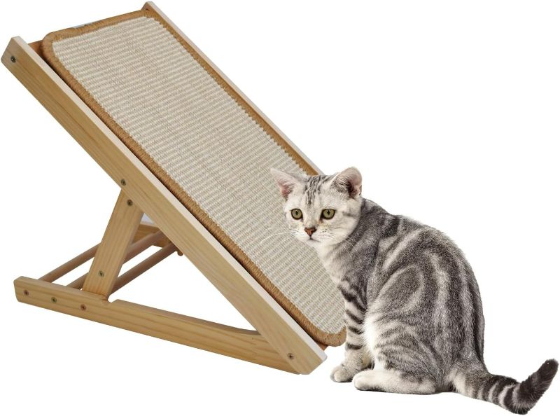 Photo 1 of PINVNBY Tilted Angled Cat Scratcher Ramp with Replaceable Natural Sisal Mat,Incline Wooden Cat Scratching Board Three Different Adjustable Height Cat Scratch Pad Bed for Indoor Cats Kitten