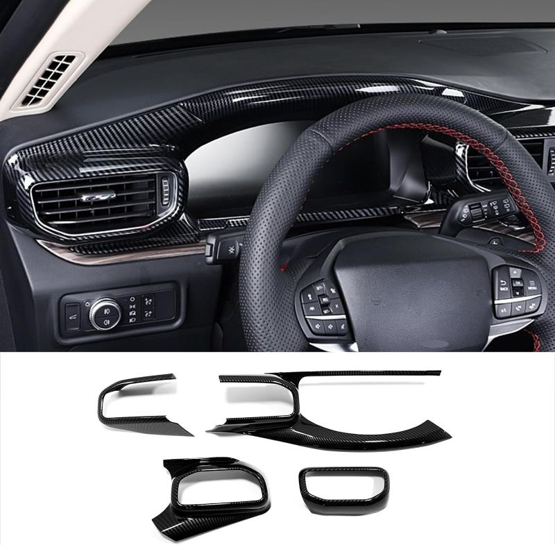 Photo 1 of KELEIMAI Car Accessories Fit for Ford Explorer 2020 2021 2022 Interior Central Console Dashboard Vent Trim (Carbon Fiber Style) ABS 4 PCS