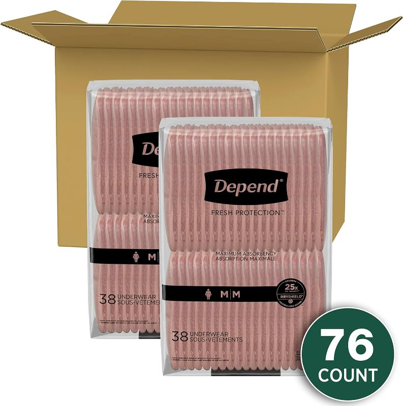 Photo 1 of Depend Fresh Protection Adult Incontinence Underwear for Women (Formerly Depend Fit-Flex), Disposable, Maximum, Medium, Blush, 76 Count (2 Packs of 38), Packaging May Vary
