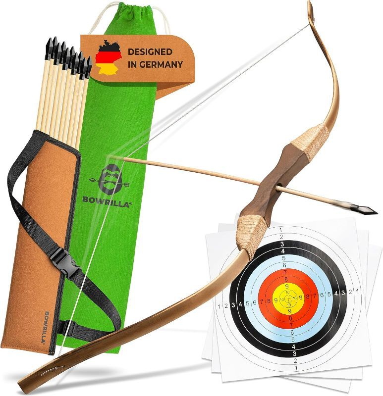 Photo 1 of BOWRILLA® Wooden Bow and Arrow for Kids with 10 Arrows, Quiver, 3 Targets & Storage Bag | Kids Bow and Arrow Set for Right- and Left-Handers | Indoor and Outdoor Toys for Children Boys & Girls