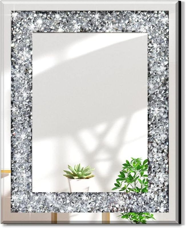 Photo 1 of QMDECOR Rectangle Sparkling Decorative Wall Mirror for Home Decoration with Silver Crystal Crush Diamond Décor, Dimention16x20x1 inch, Wall Hang Frameless Mirrors Glass Diamond Décor.