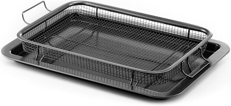 Photo 1 of HONGBAKE Air Fryer Basket for Oven, Air Fry Crisper Tray with Baking Pan, Air Fryer Oven Basket, Wide Edge 2 Pieces, 13 X 9 inch, Gray