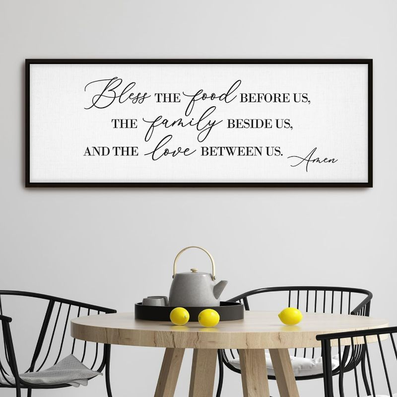 Photo 1 of Bless the Food Before Us Wall Decor Framed Canvas - 42"X15" Inspirational Bless This Food Before Us Sign Wall Art with Hanging Accessories For Dining Room Wall Decor (Black)