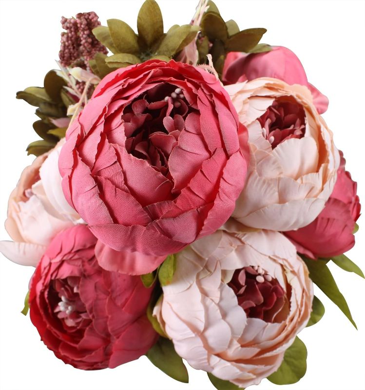 Photo 1 of Duovlo Fake Flowers Vintage Artificial Peony Silk Flowers Wedding Home Decoration,Pack of 1 (Dark Pink)