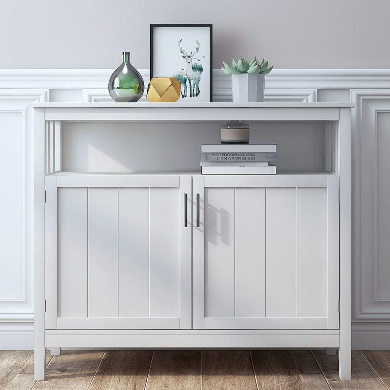 Photo 1 of RASOO Buffet Cabinet White Kitchen Sideboard Buffet Storage Server Cupboard Cabinet Console Table with 2 Doors and Adjustable Shelf