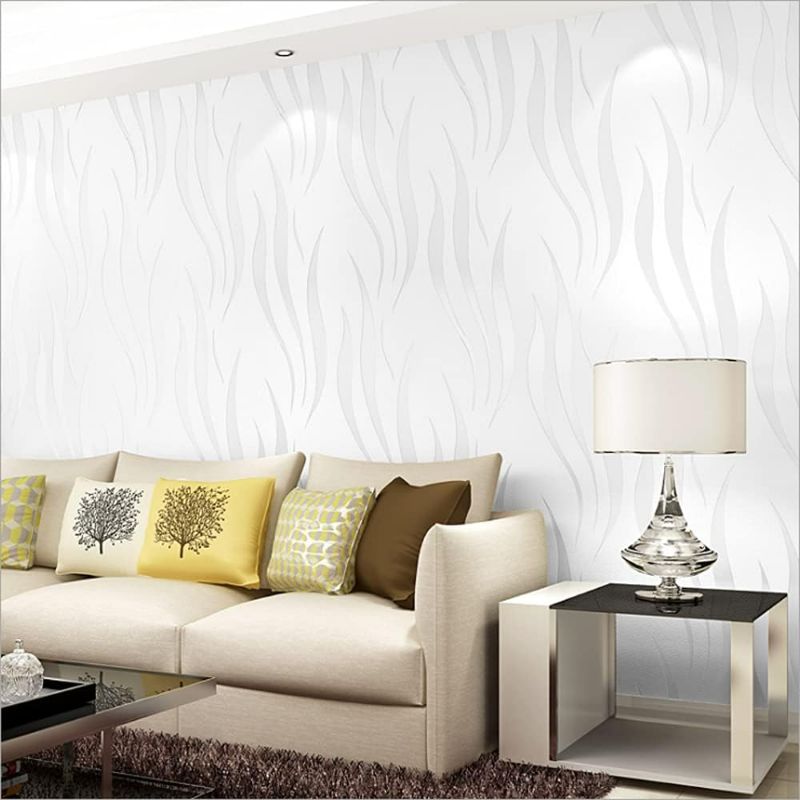 Photo 1 of  1.73' W x 32.8'L Wavy Stripes Modern Minimalist European Style Bedroom TV Background Non-Woven Non-Pasted Wallpaper (White)