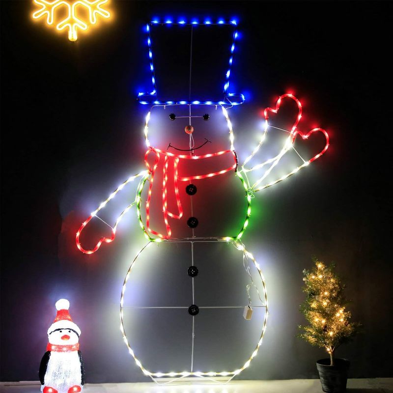 Photo 1 of 193 LED Snowman Light with Controller, Colorful Pre-lit Neon Light for Outdoor Indoor Home Garden Christmas Festival Party Decoration