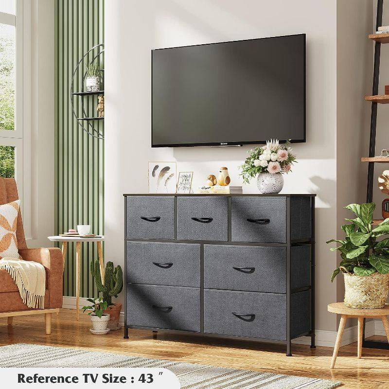 Photo 1 of WLIVE Dresser TV Stand, Entertainment Center with Fabric Drawers, Media Console Table with Metal Frame and Wood Top for TV up to 45 inch, Chest of Drawers for Bedroom, Dark Grey