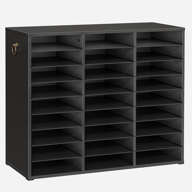 Photo 1 of Literature Organizer, 27 Compartments Wooden Mail Organizer, Countertop Literature Sorter with Adjustable Shelves for Home, Office, School, Student Mailbox for Classroom, Black BK27WF01