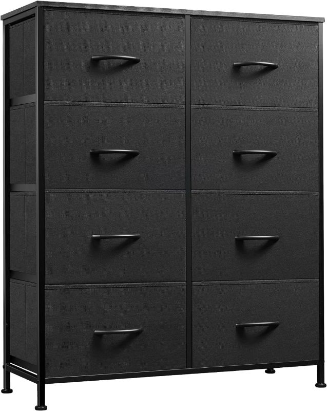 Photo 1 of WLIVE Fabric Dresser for Bedroom, Tall Dresser with 8 Drawers, Storage Tower with Fabric Bins, Double Dresser, Chest of Drawers for Closet, Living Room, Hallway, Charcoal Black