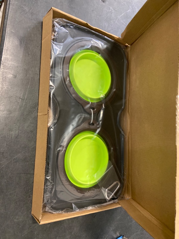 Photo 2 of Neater Collapsible Portable Travel Raised Silicone Dog Feeder Bowls with Non-Slip Stand, 2 Green Bowls Hold Both Food and Water for Large Dogs and Cats