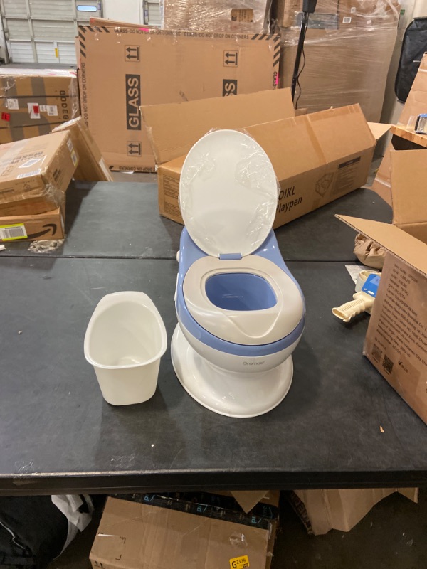 Photo 2 of (BLUE)Toddler Potty, Gromast Baby Potty Training Toilet with Padded PU Seat and Removable Potty, Installation-Free Baby Toilet (Blue)