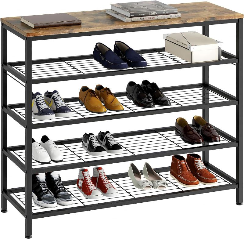Photo 1 of  5-Tier Shoe Rack, Industrial Shoe Storage Organizer for 20-25 Pairs of Shoes, Metal Shoe Shelf with Wooden Top, Shoe Tower with 4 Metal Shelves for Entryway, Hallway, Closet, Rustic Brown