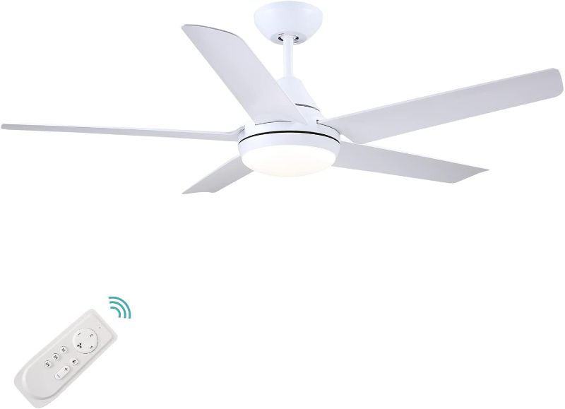 Photo 1 of YUHAO 48 inch White Ceiling Fan with Light and Remote Control,Quiet Reversible Motor,Dimmable Tri-Color Temperatures LED. 5 Blades Modern Ceiling Fan for Indoor or Covered Outdoor Use.