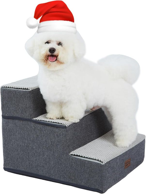 Photo 1 of Pettycare Dog Stairs for Small Dogs - Foam Pet Steps for High Beds and Couch, Non-Slip Folding Dog Steps Portable Pet Stairs for Large Dog and Cats,3 Step, Grey
