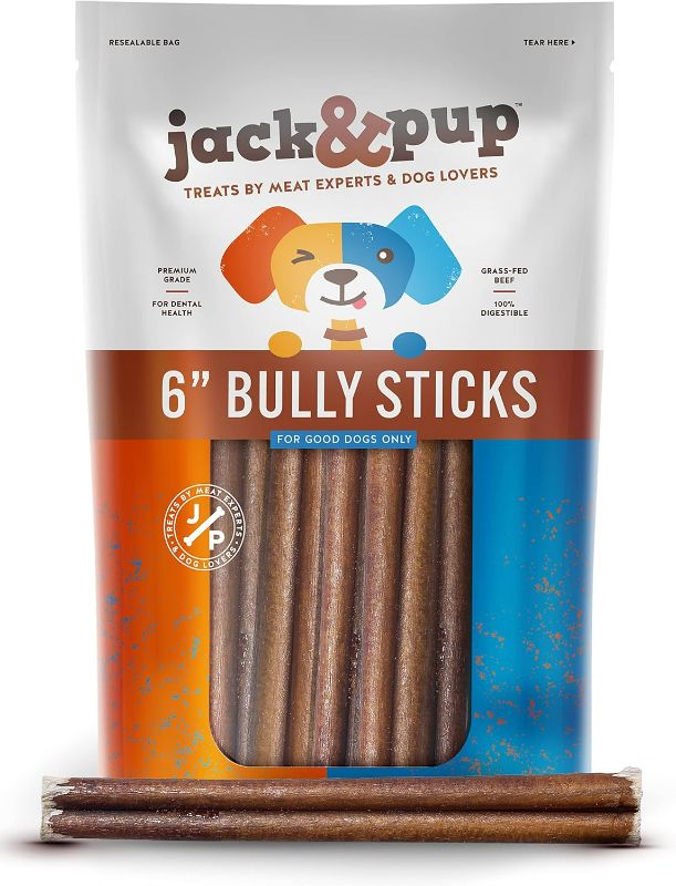 Photo 1 of Jack&Pup 6" Bully Sticks for Dogs | Premium Odor Free Bully Sticks for Large Dogs | All Natural Beef Pizzle Sticks (Standard, 7 Pack)

