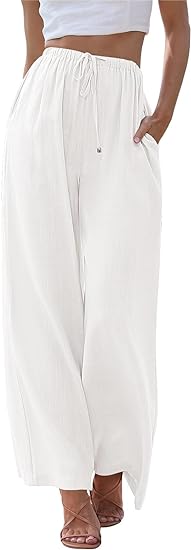 Photo 1 of LILLUSORY Women's Linen Summer Palazzo Pants Flowy Wide Leg Beach Pants with Pockets
 XL 