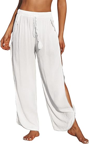 Photo 1 of Herseas Womens Bathing Suit Cover Up Pants Elastic High Waist Split Thigh Wide Leg Wrap Beach Pants with Tassel XL 
