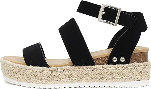 Photo 1 of Soda Style Bryce ~ Open Toe Two Bands Espadrille Jute Platform Wedge Casual Fashion Flatform Sandals with Buckle Ankle Strap (7.5)
