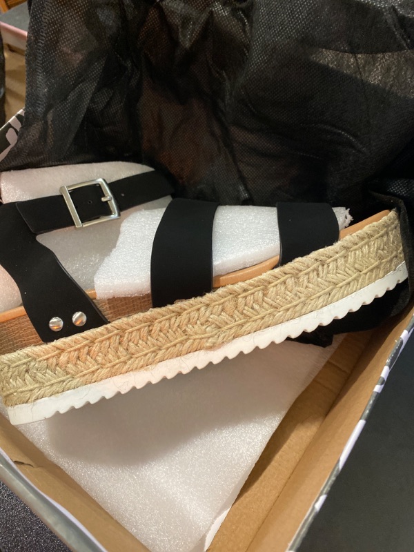 Photo 2 of Soda Style Bryce ~ Open Toe Two Bands Espadrille Jute Platform Wedge Casual Fashion Flatform Sandals with Buckle Ankle Strap (7.5)
